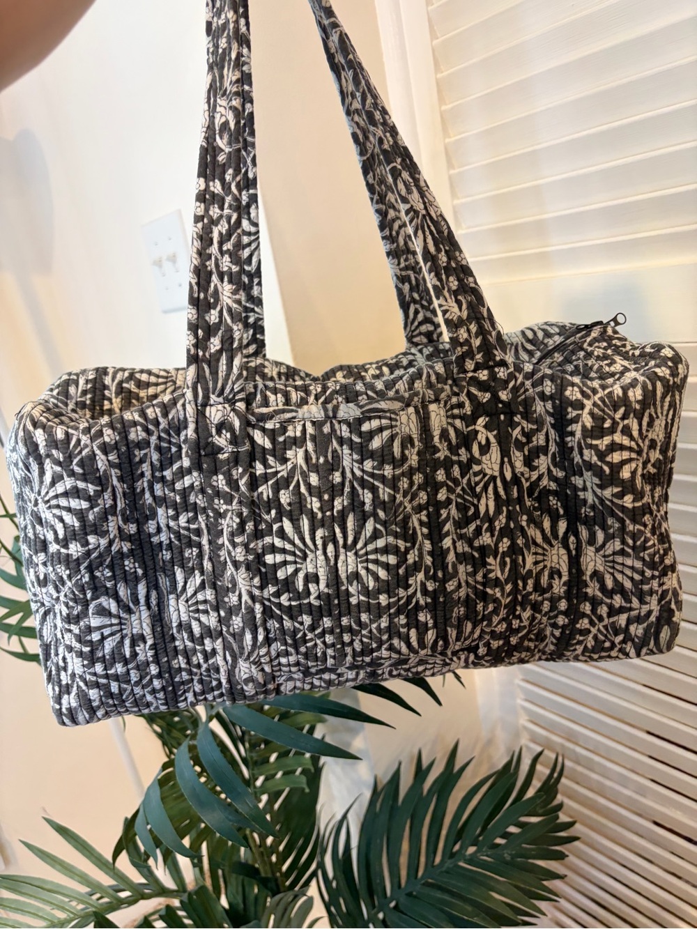 Fabindia Roma Block Print Quilted Duffle Weekender Bag